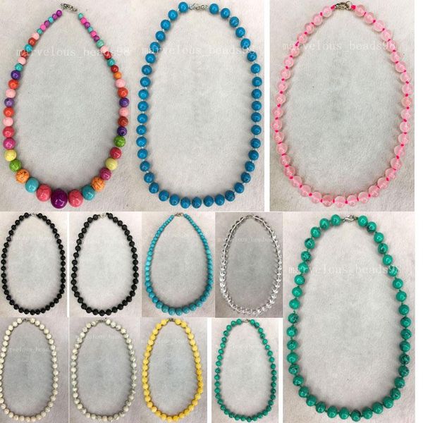 

fashion jewelry 10mm volcanic rocks opal crystal jad howlite round gem necklace 20" wb567, Silver