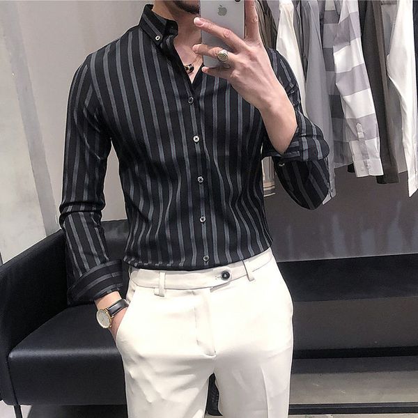 

men's spring 2021 and new british winter striped thin shirt male clothes gpya, White;black