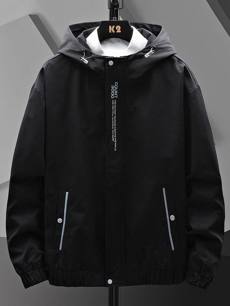 

men slogan graphic hooded jacket 92ae#, Black;brown