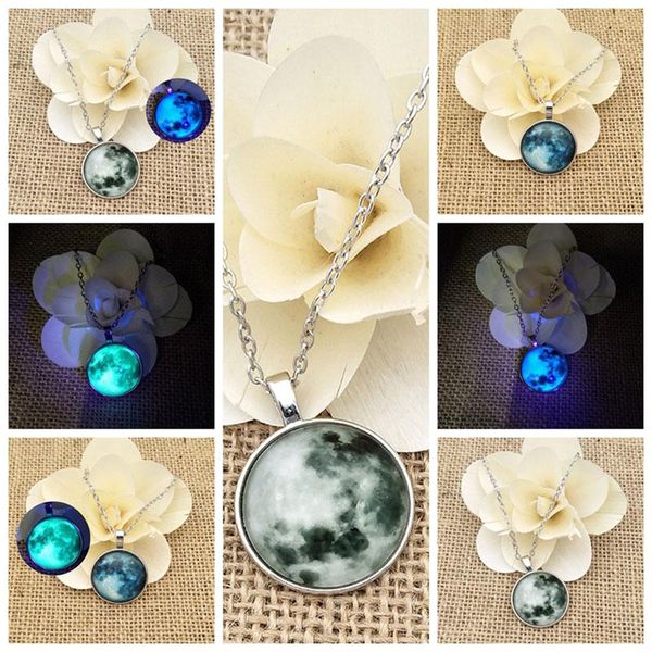 

glass luminous star series planet necklace crystal cabochon pendant glowing in the dark necklace christmas jewelry, Silver