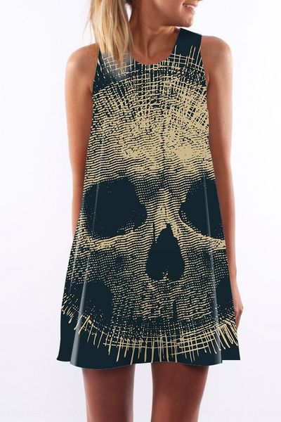 

новый печататься череп цифровой dressround шеи новый печататься череп платье dressdigital dressround шеи платье 15evb, Black;gray