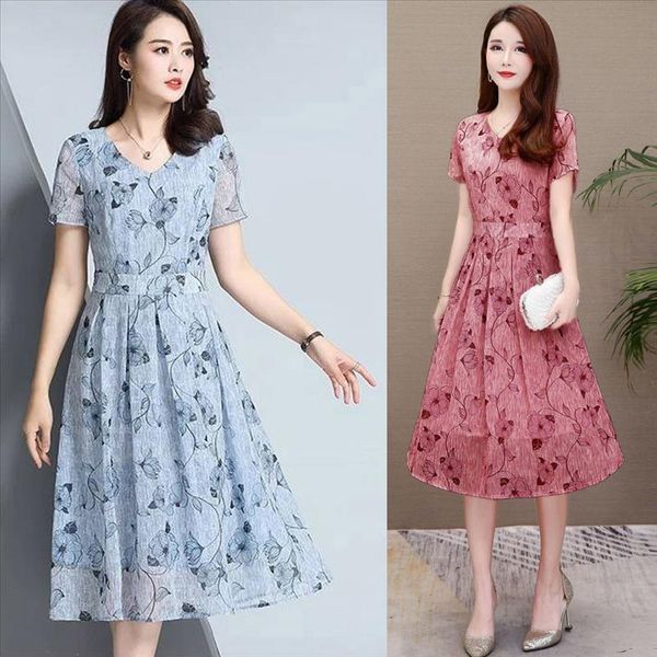 

summer beach dress women elegant women floral printed dress v neck short sleeve a line dress midi sukienka y3, Black;gray