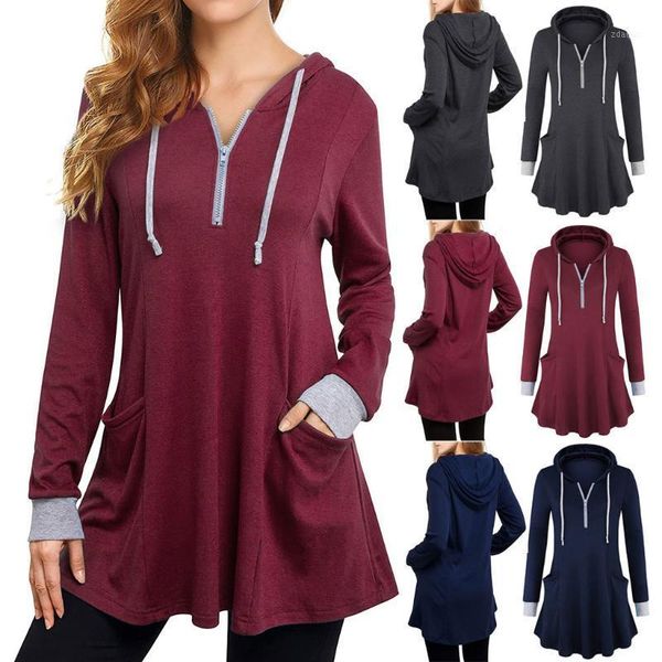 

women's hoodies & sweatshirts women's clothing thin tunic long sleeve woman blouses zip up for women pullover blouse chic 8031, Black