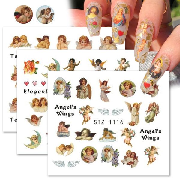 

angel nail art наклейки богородица купидон перенос вода табличка ползунки небо дизайн татуировка аксессуары маникюр chstz1114-1121, Black
