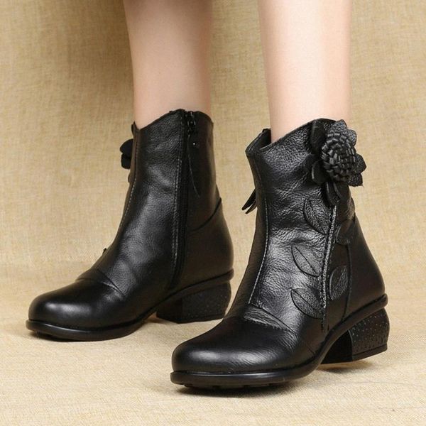 

women ankle boots 2020 black flower short boots shoes ladies autumn low-heel side zipper high ladies shoes women #qm9f