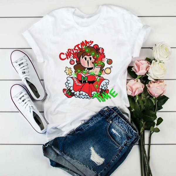 

женщины xmas lady fashion с коротким рукавом эстетическая одежда фестиваль футболки t-рубашки верх графические женские женские женские тройн, White