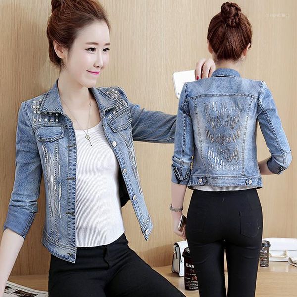 

summer elastic short ripped jeans jacket women plus size spring autumn stretch denim jacket woman windbreaker female jean coat1, Black;brown