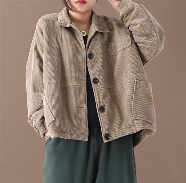 

women parkas 2020 winter thick corduroy new cotton padded single breasted female warm women outerwear drop shipping, Black