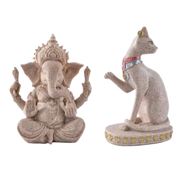 

2pcs hand carved sandstone seated ganesha buddha deity hindu statue