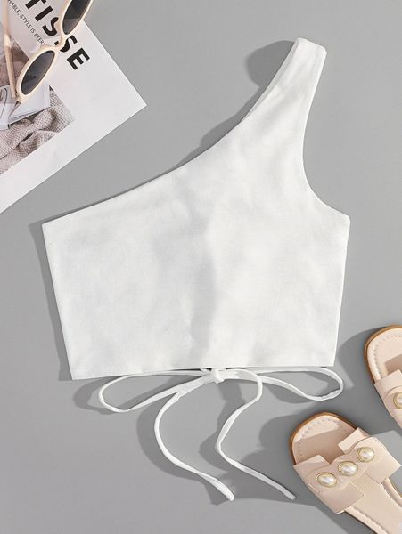 

one shoulder lace up back crop 68kg#, White