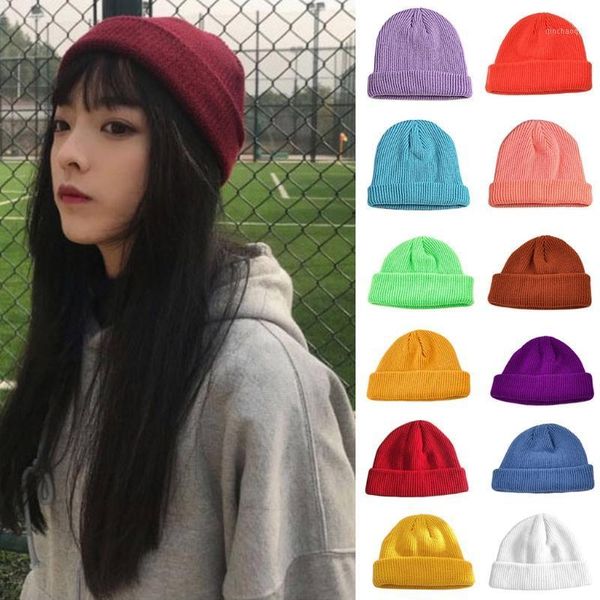 

men women winter ribbed knitted trawler cuff beanie hat solid color roll up harajuku hip hop baggy docker short melon skull cap1