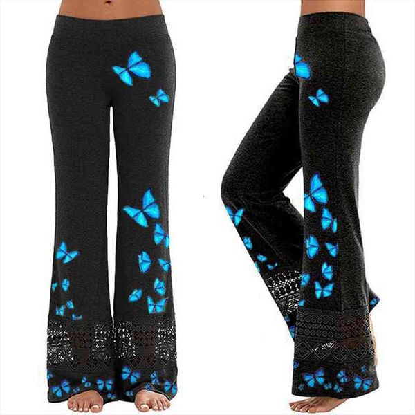 

30 pants woman lace wide seamless leggings leg casual butterfly print sports legging women clothing pantalones de mujer, Black
