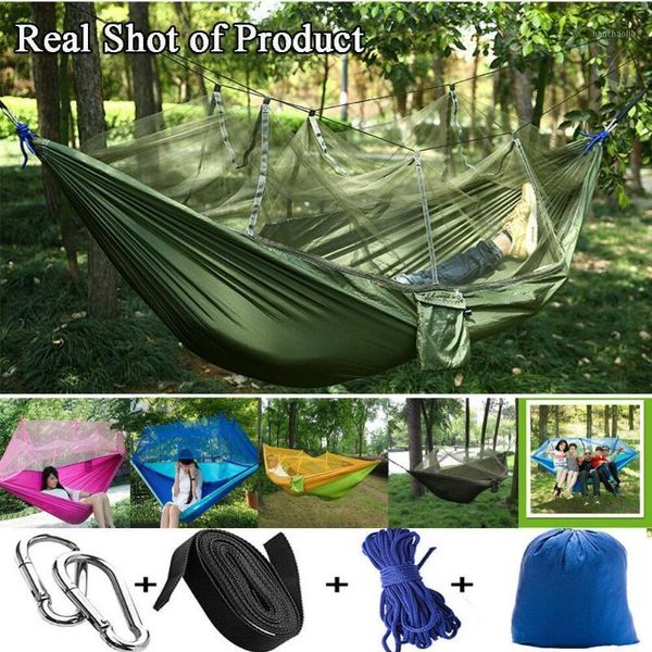 

camp furniture double hammock portable ultralight mosquito net parachute with anti-mosquito bites for outdoor camping tent1