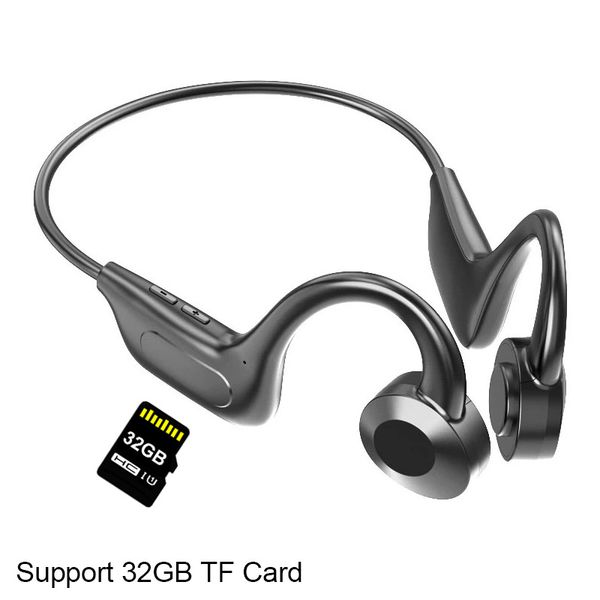 Auricolare per conduzione ossea Cuffie Bluetooth Auricolari wireless Gancio per l'orecchio Lettore MP3 Chiamata Sport Scheda TF da 32 GB Ciclismo Corsa Immersione Altoparlante Auricolari con microfono