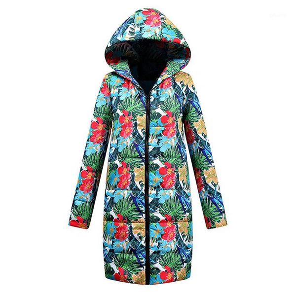 

autumn winter oversize women parkas female print hooded zipper long sleeve outerwear jacket femme plus size cotton coat1, Black