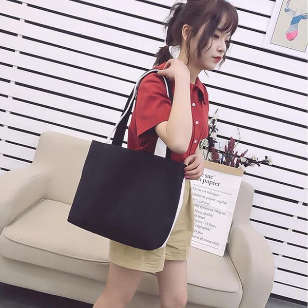 

2020 new reusable canvas shopping bags new daily use women casual handbags female foldable shoulder school books bag