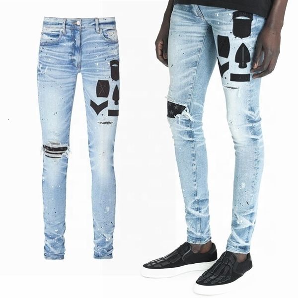 

oem men private label patches damaged ripped jeans trousers