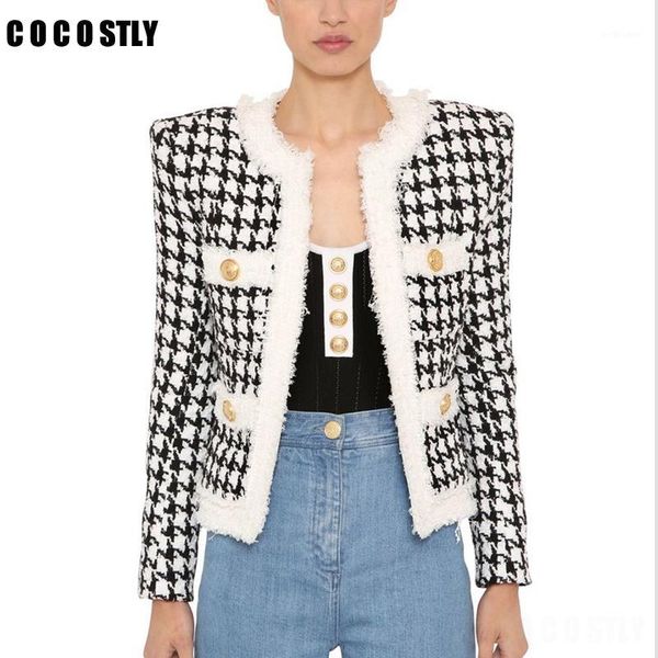 

womens tweed jackets plaid coats autumn small fragrance long sleeve elegant fringe jackets double breasted coats outerwear1, Black;brown