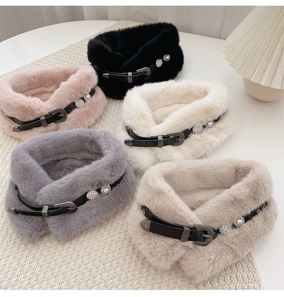 

2021 new fur buckle bib female imitation rex rabbit fur false collar autumn and winter korean version of wild warm scarfs for women, Blue;gray