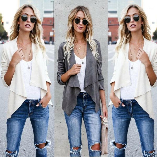 

new europe custom design women faux suede duster short jacket biker blazer lady coat blouse cardigan solid clothes1, White;black