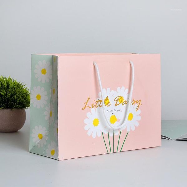

gift wrap 10pc kraft paper bag cute little daisy with handle shopping clothing store cosmetics jewelry packaging1