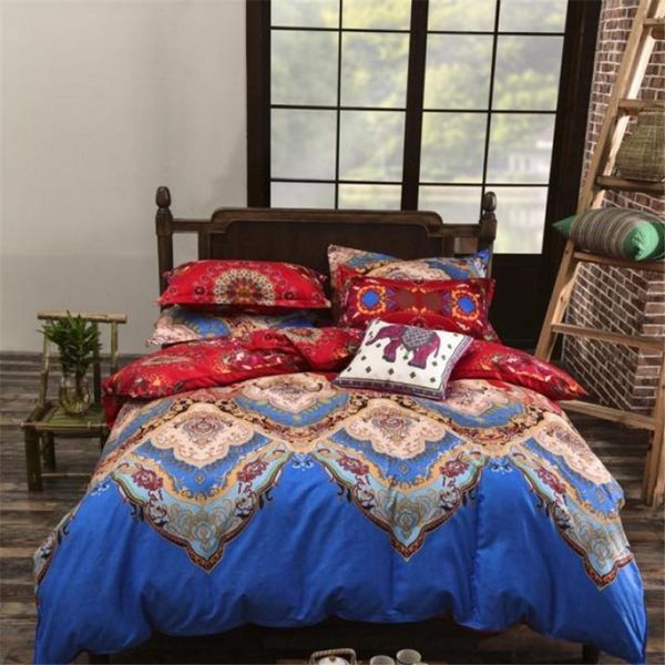 

bohemia duvet cover set 3pcs/set eu king 230*260cm quilt cover +2pcs pillowcase peacock bed elephant home comforter covers