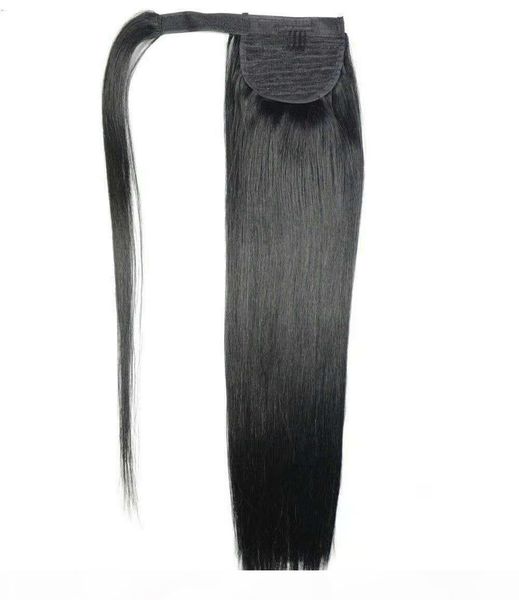 

slick straight brazilian human hair drawstring ponytail clip in hair extensions natural color remy puff ponytail products evermagic 120g, Black