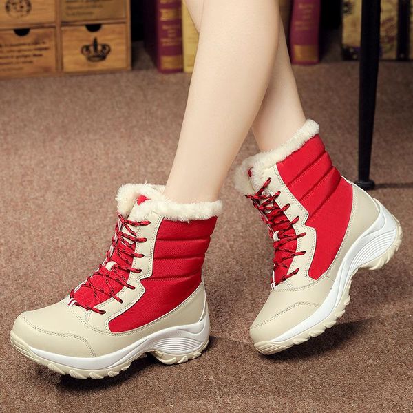 

winter shoes women boots plus size waterproof platform boots warm on-slip casual cotton winter thick fur shoes plus size 36-42, Black
