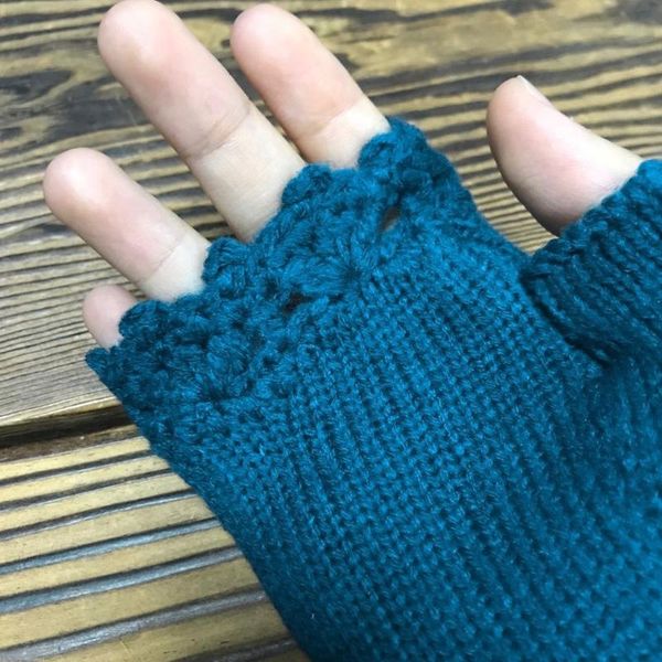 

five fingers gloves women knitted lengthen fingerless animal embroidery mittens arm warmers q1qa, Blue;gray
