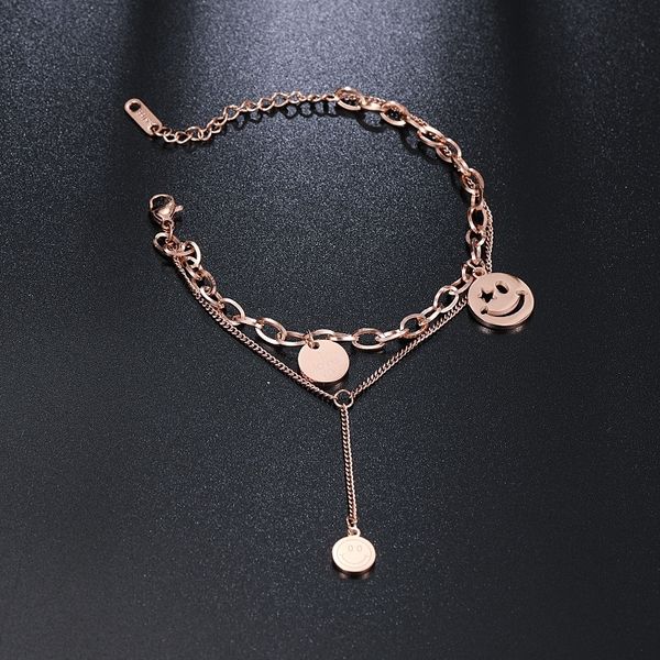 

a4h9a титан стального двойного слоя красной цепь улыбка braceletbracelet женщина розовое золото преувеличенной кисточка чистого толстый улыб, Golden;silver