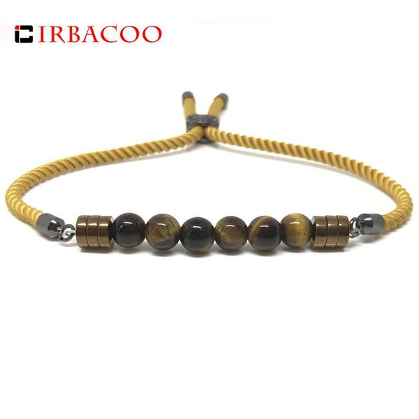 

charm bracelets irbacoo 2021 fashion men bracelet tiger eye flat hematite stone with yellow lucky cord for mens womens jewelry gift, Golden;silver