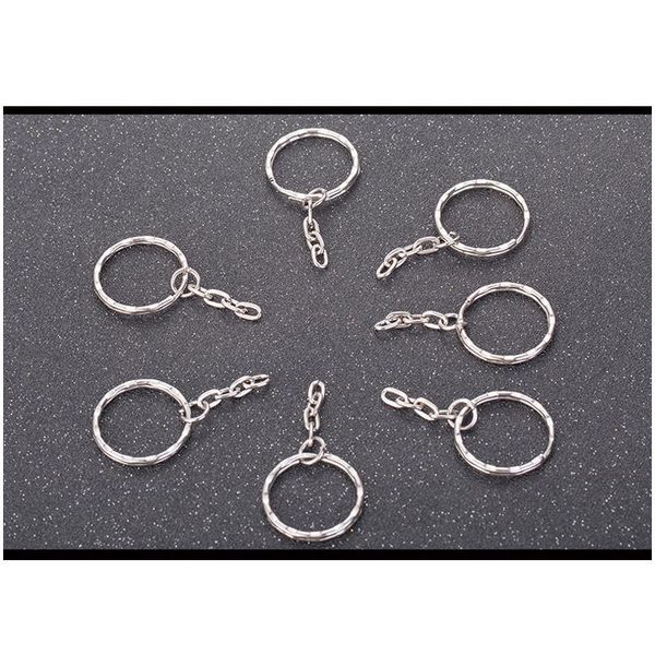 

20pcs/bag metal 25mm silver color key ring split ring with chain rings women men keyfob diy key chains acc qylitc