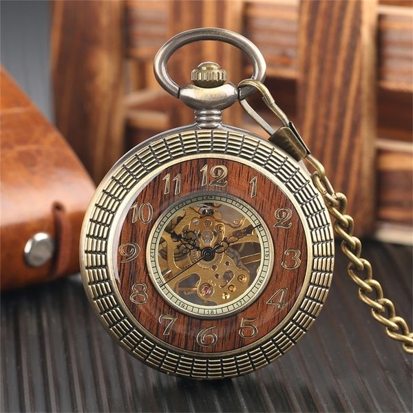 

luxury wood design mechanical pocket watch vintage exquisite pendant watch hollow hand winding watch gifts bronze chain with t200502, Slivery;golden