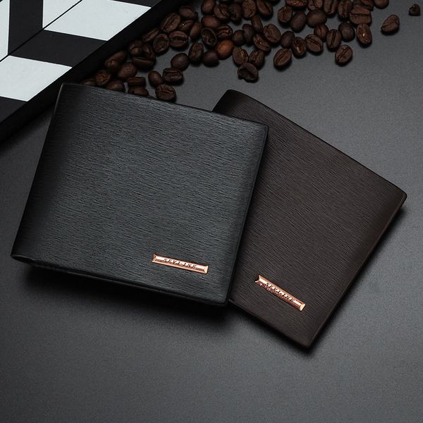 

new men's wallets quality soft pu leather 2 folds business casual short black brown colors p bit id card holder purse wallet, Red;black