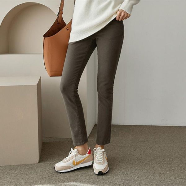 

women's pants & capris minimalist stretch high waist slim fit pencil women spring autumn work solid casual boots trousers, Black;white