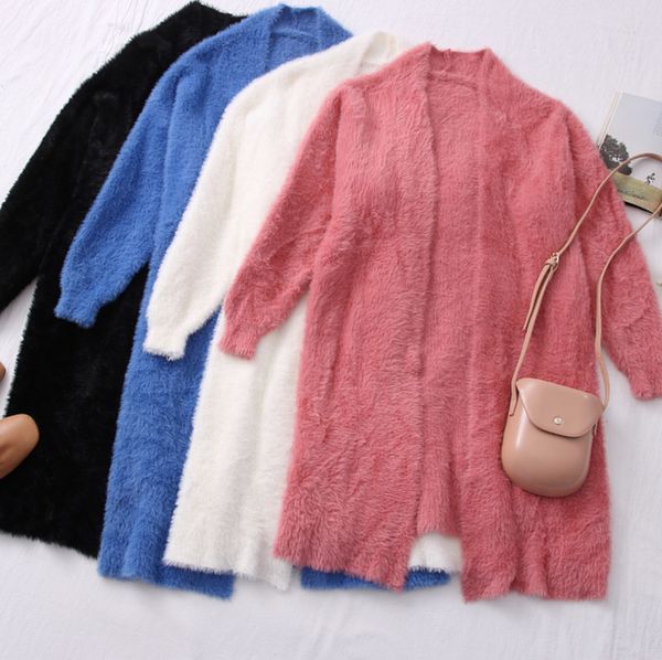 

winter clothes women's trench coats faux mink cashmere cardigan loose pull femme bat sleeve long coat thickness warm knitted sweater ou, Tan;black