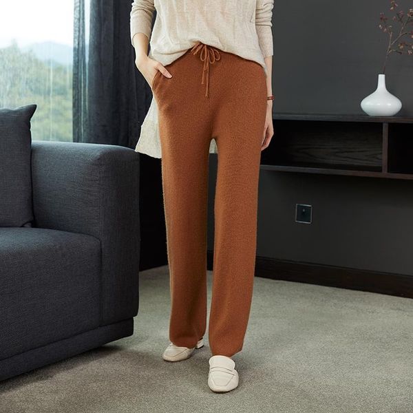 

women's pants & capris women cashmere brioche stitch thick loose all-match long trousers wool soft dense knitting crisp winter must hav, Black;white