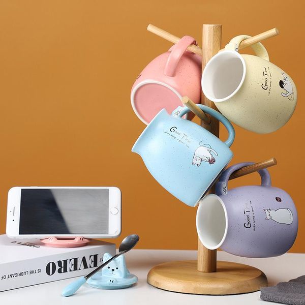 

genuine ins cute ceramic cat mug with mobile phone holder spoon lid 500ml can be used for coffee cups, milk cups, etc
