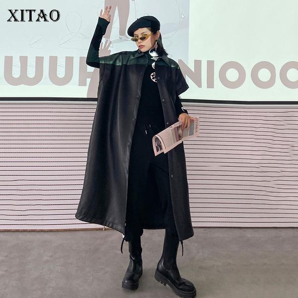 

xitao black plus size faux leather women loose fashion simple personality single breasted 2020 new autumn women clothes zp2987