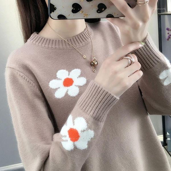 

autumn winter round neck regular long sleeve knit pullover sweater women printing loose solid color pullover pull femme y471, White;black