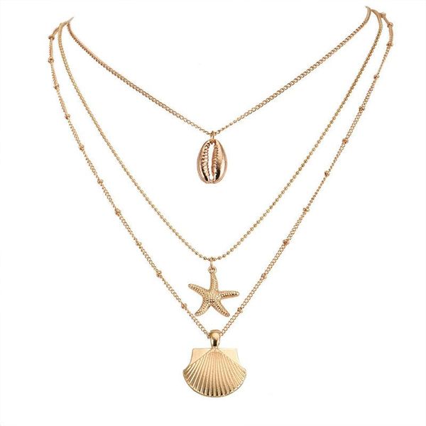 

pendant necklaces multilayer shell starfish necklace bohemian seashell ocean beach jewelry female party gifts, Silver