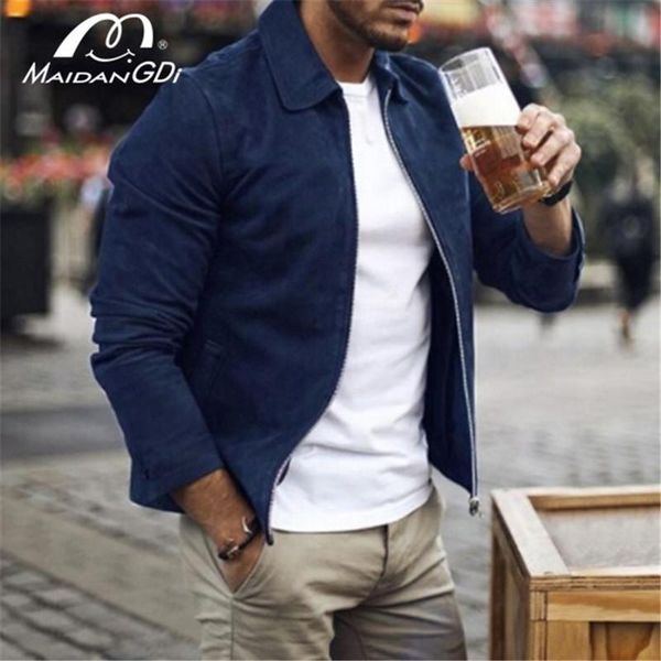 

maidangdi men's 2020 autumn jackets male's suede solid color lapel coat keep warm windbreaker fashion streetwear, Black;brown