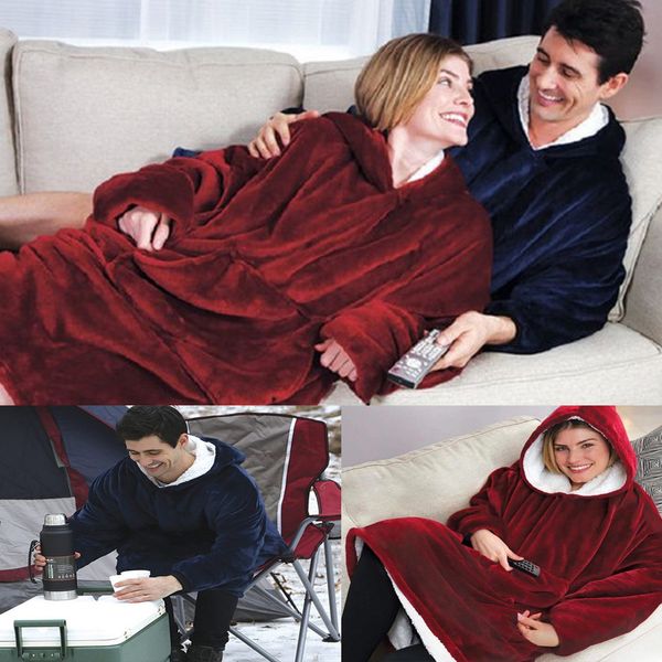 

hoodie outdoor winter hooded coats warm slant hooded robe bathrobe sweatshirt fleece pullover blanket for men women