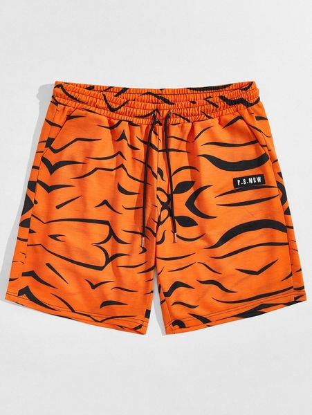 

men patched drawstring waist track shorts f1j4#, Black