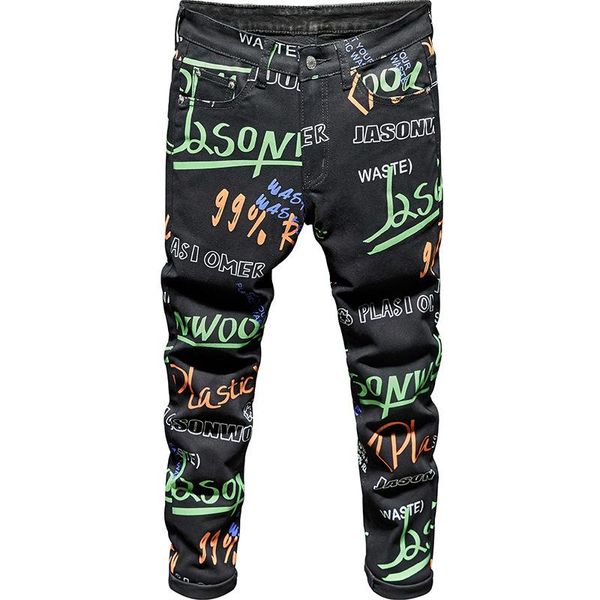 

men's jeans 2021 design fashion print causal pants plus size 38 men, Blue