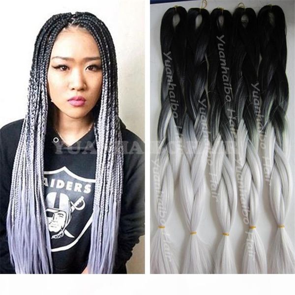 

stock 20inch black silver two tone jumbo braiding ombre synthetic braid hair ing