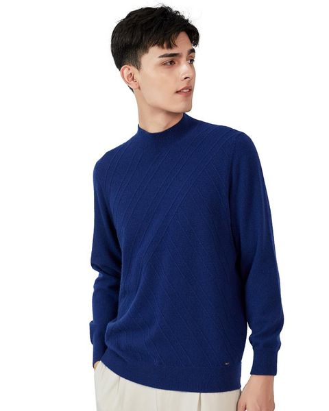 

zhili men's 100% cashmere knit lines mock neck sweater, White;black