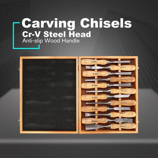 

she.k 12pcs wood carving chisel set sharp woodworking hand knife tools gouges steel diy woodcut working professional