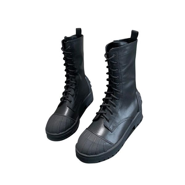 

boots french long tube women's british 2021 letter embroidery, chareido counter genuine leather with box dust bag, Black