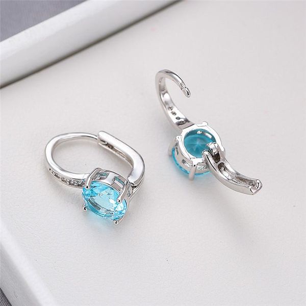 

dangle & chandelier minimalist female round crystal stone earrings dainty silver color clip for women cute aqua blue wedding